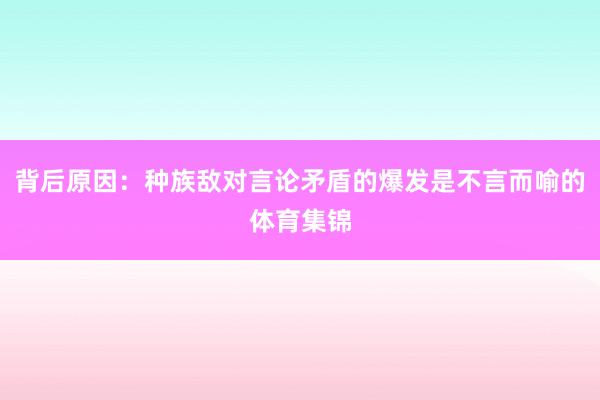 背后原因：种族敌对言论矛盾的爆发是不言而喻的体育集锦