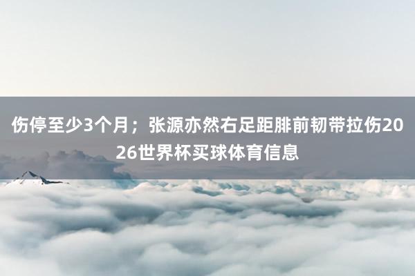 伤停至少3个月；张源亦然右足距腓前韧带拉伤2026世界杯买球体育信息