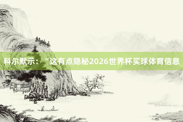 科尔默示：“这有点隐秘2026世界杯买球体育信息