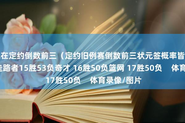 现在定约倒数前三（定约旧例赛倒数前三状元签概率皆为14%）：走路者15胜53负奇才 16胜50负篮网 17胜50负    体育录像/图片