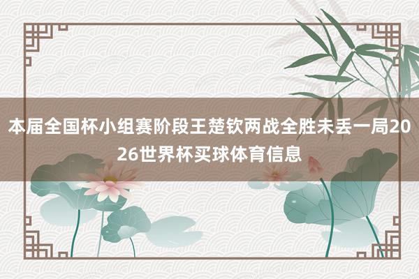 本届全国杯小组赛阶段王楚钦两战全胜未丢一局2026世界杯买球体育信息
